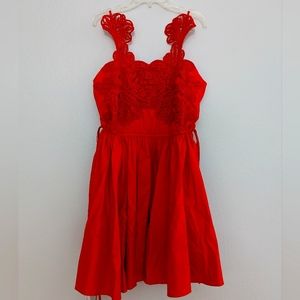 Self Portrait Red Macrame Lace Mini Dress